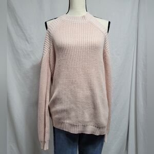 Forever 21 pink cold shoulder long sleeve mock neck knitted sweater, size L